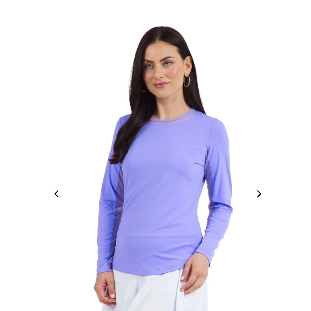 IBKUL Womens Long Sleeve Crew Solid Top Lavender Mesh UPF 50+ Small